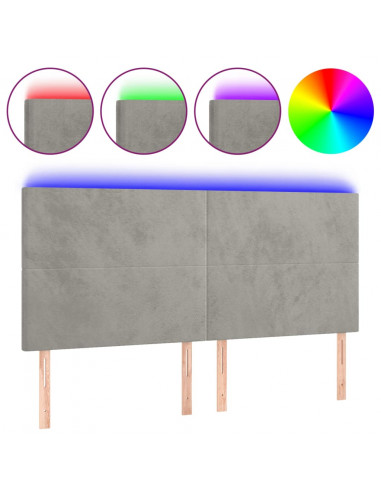 Testiera a LED Grigio Chiaro 160x5x118/128 cm in Velluto