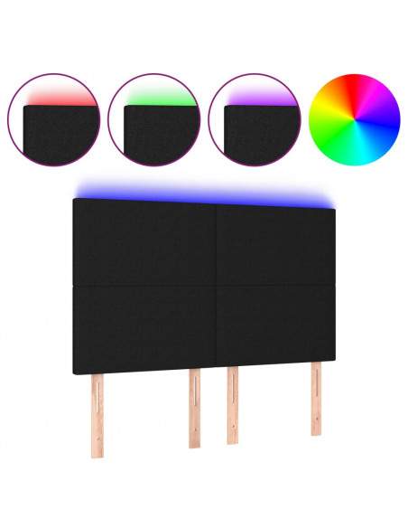 Testiera a LED Nera 144x5x118/128 cm in Tessuto