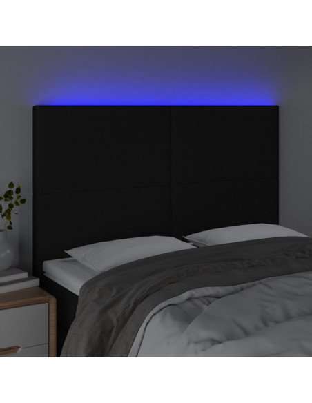 Testiera a LED Nera 144x5x118/128 cm in Tessuto