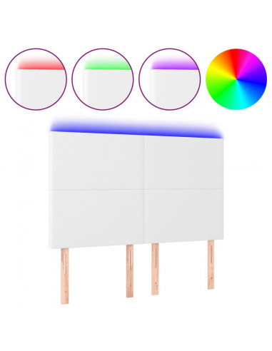 Testiera a LED Bianco 144x5x118/128 cm in Similpelle