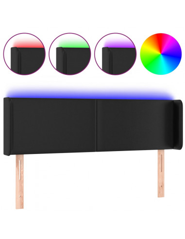 Testiera a LED Nera 147x16x78/88 cm in Similpelle