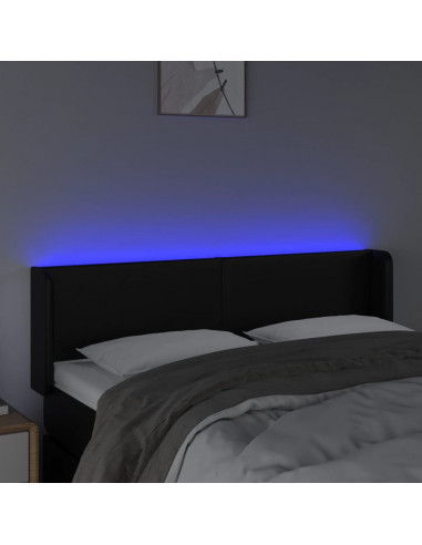 Testiera a LED Nera 147x16x78/88 cm in Similpelle