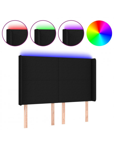 Testiera a LED Nera 147x16x118/128 cm in Tessuto