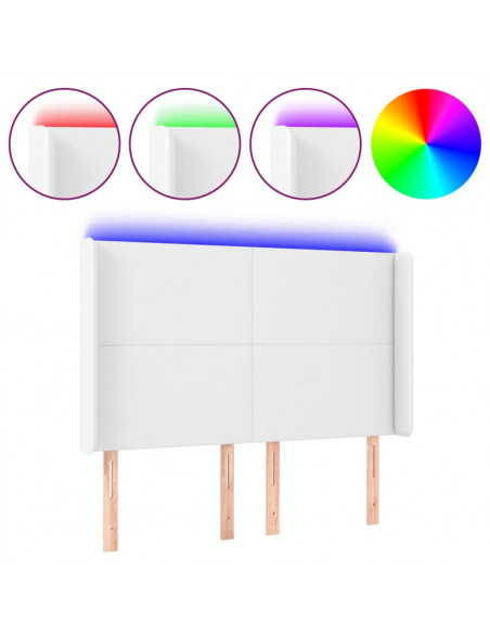 Testiera a LED Bianco 147x16x118/128 cm in Similpelle