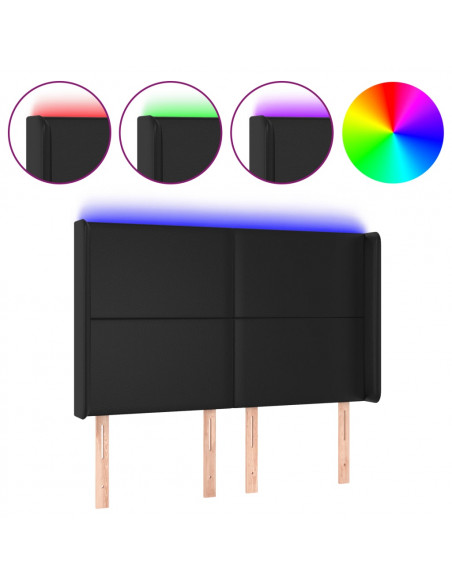 Testiera a LED Nera 147x16x118/128 cm in Similpelle