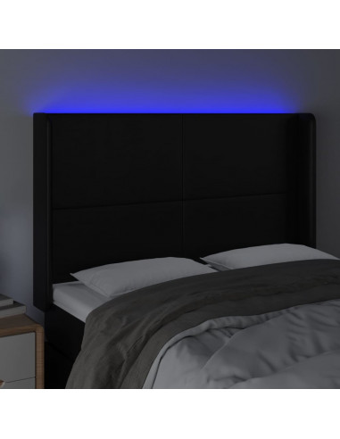 Testiera a LED Nera 147x16x118/128 cm in Similpelle