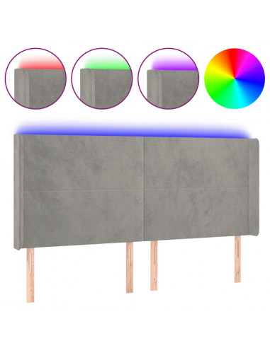 Testiera a LED Grigio Chiaro 163x16x118/128 cm in Velluto