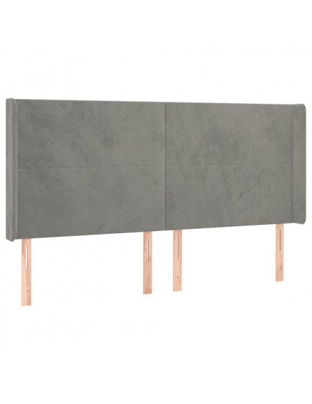Testiera a LED Grigio Chiaro 163x16x118/128 cm in Velluto