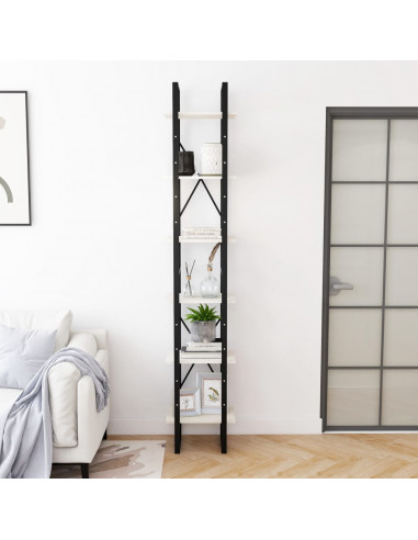 Scaffale Alto Bianco 40x30x210 cm in Legno Massello di Pino