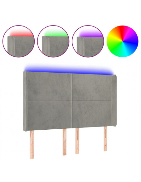 Testiera a LED Grigio Chiaro 147x16x118/128 cm in Velluto