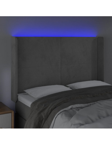 Testiera a LED Grigio Chiaro 147x16x118/128 cm in Velluto