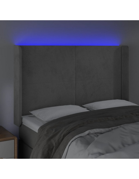 Testiera a LED Grigio Chiaro 147x16x118/128 cm in Velluto