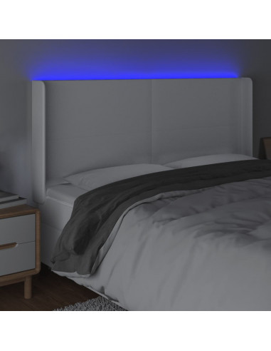 Testiera a LED Bianco 163x16x118/128 cm in Similpelle