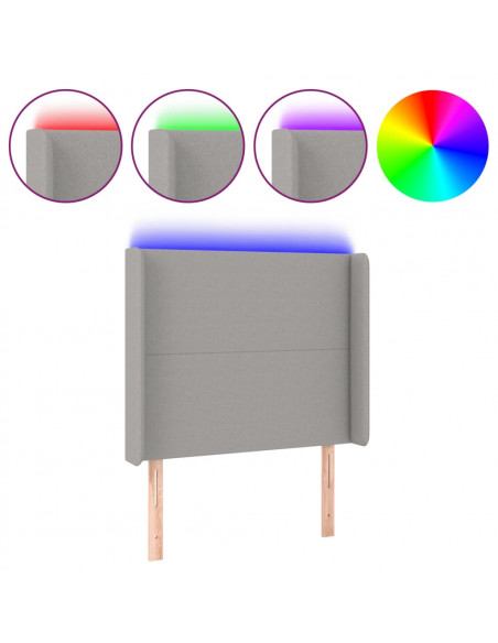 Testiera a LED Grigio Chiaro 83x16x118/128 cm in Tessuto