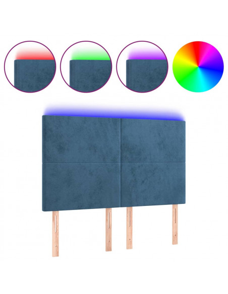 Testiera a LED Blu Scuro 144x5x118/128 cm in Velluto