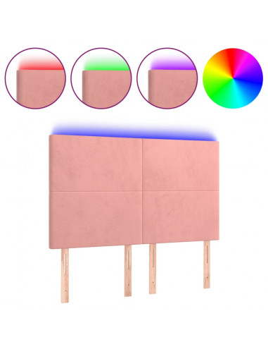 Testiera a LED Rosa 144x5x118/128 cm in Velluto