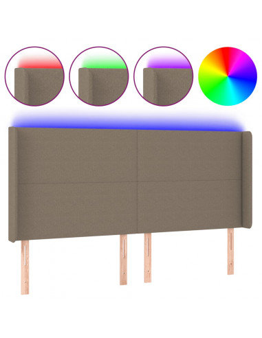 Testiera a LED Tortora 203x16x118/128 cm in Tessuto