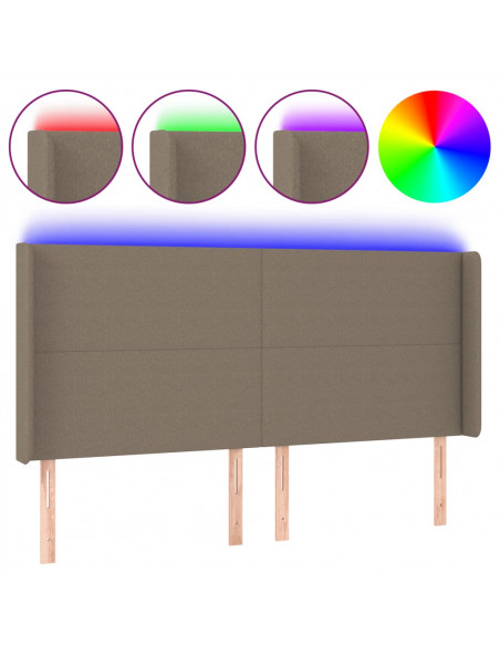 Testiera a LED Tortora 203x16x118/128 cm in Tessuto