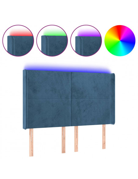 Testiera a LED Blu Scuro 147x16x118/128 cm in Velluto