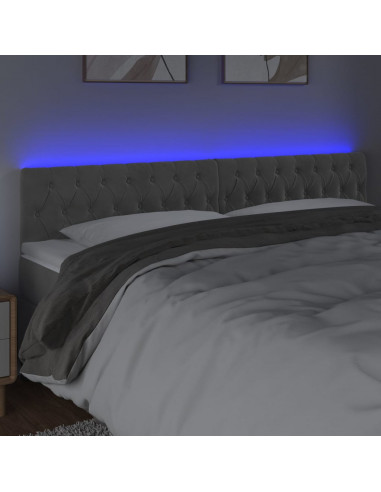 Testiera a LED Grigio Chiaro 200x7x78/88 cm in Velluto