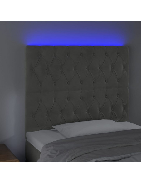 Testiera a LED Grigio Chiaro 100x7x118/128 cm in Velluto