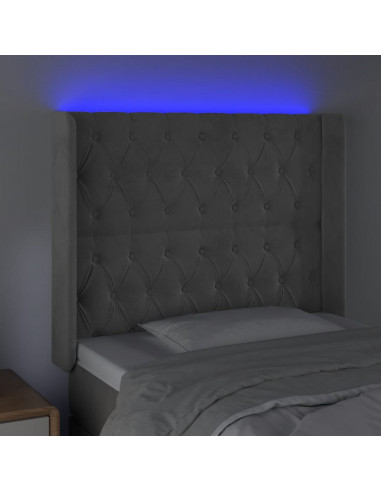 Testiera a LED Grigio Chiaro 103x16x118/128 cm in Velluto