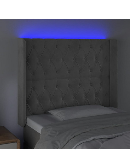 Testiera a LED Grigio Chiaro 103x16x118/128 cm in Velluto
