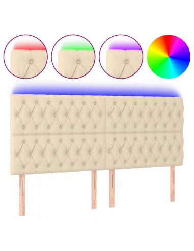 Testiera a LED Crema 200x7x118/128 cm in Tessuto