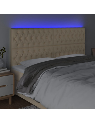 Testiera a LED Crema 200x7x118/128 cm in Tessuto