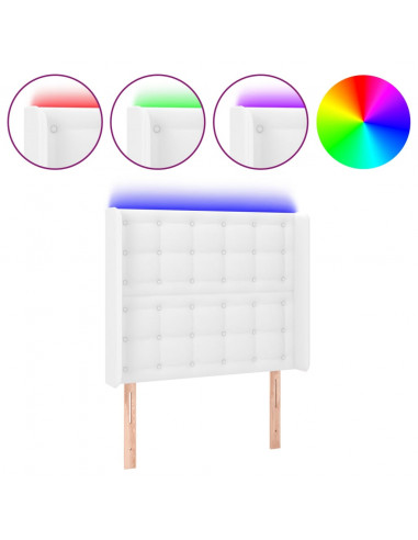 Testiera a LED Bianco 103x16x118/128 cm in Similpelle