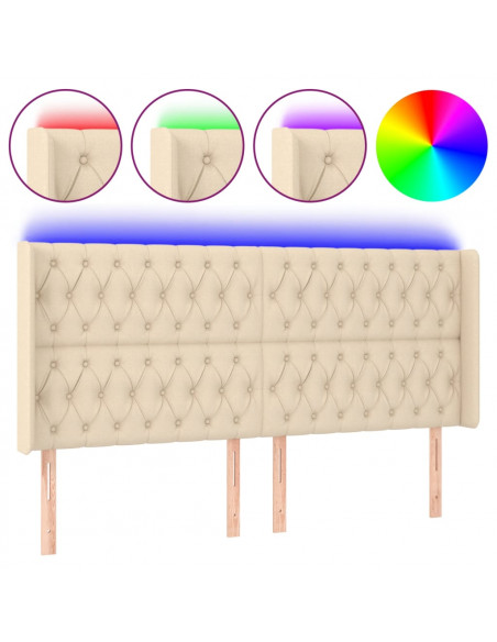 Testiera a LED Crema 203x23x118/128 cm in Tessuto