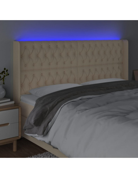 Testiera a LED Crema 203x23x118/128 cm in Tessuto