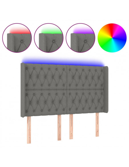Testiera a LED GrigioScuro 163x16x118/128cm inTessuto