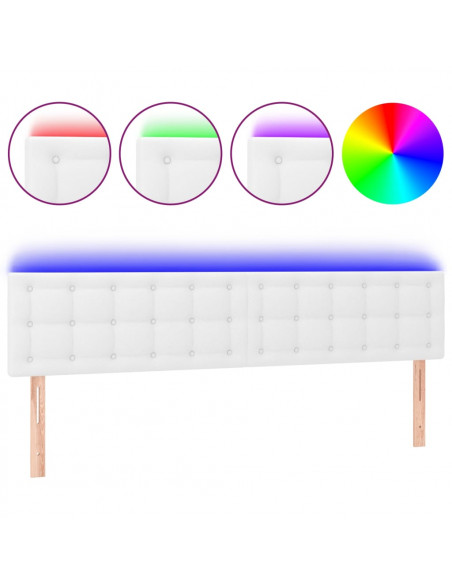 Testiera Bianca a LED 200x5x78/88 cm in Similpelle