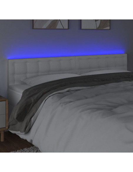 Testiera Bianca a LED 200x5x78/88 cm in Similpelle