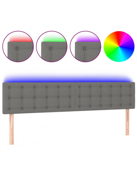 Testiera a LED Grigio Scuro 180x5x78/88 cm in Tessuto