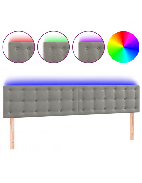 Testiera a LED Grigio Chiaro 180x5x78/88 cm in Velluto