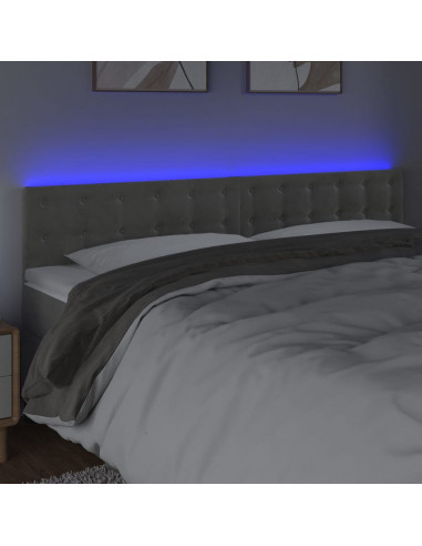 Testiera a LED Grigio Chiaro 180x5x78/88 cm in Velluto