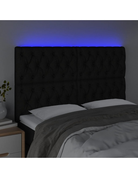 Testiera a LED Nera 160x7x118/128 cm in Tessuto