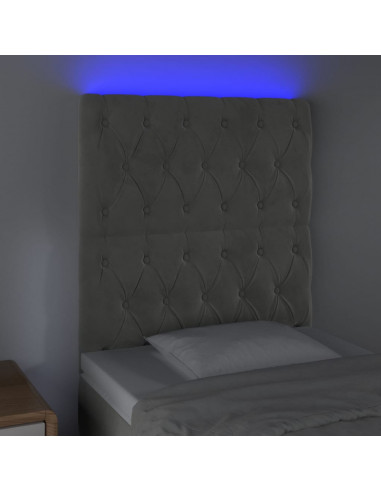 Testiera a LED Grigio Chiaro 80x7x118/128 cm in Velluto