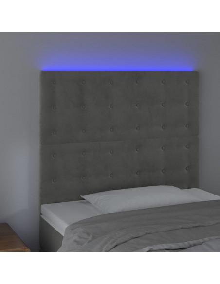 Testiera a LED Grigio Chiaro 90x5x118/128 cm in Velluto