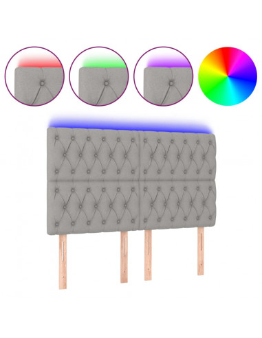 Testiera a LED Grigio Chiaro 160x7x118/128 cm in Tessuto