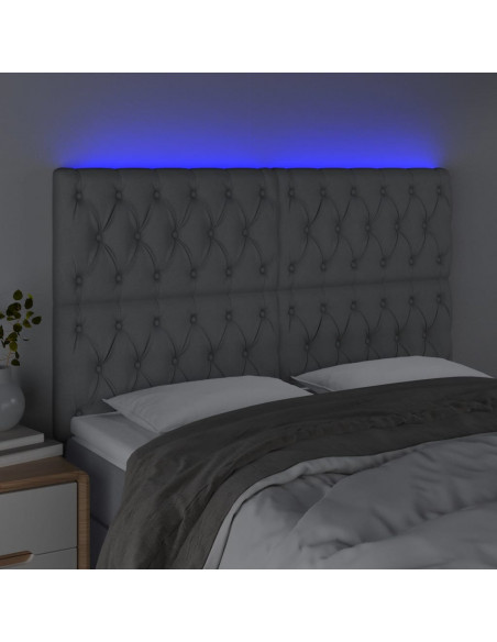 Testiera a LED Grigio Chiaro 160x7x118/128 cm in Tessuto