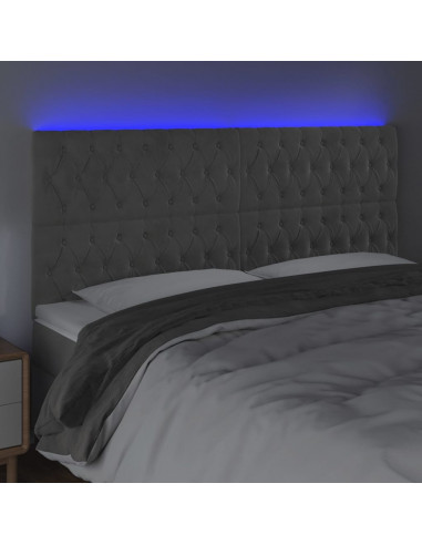 Testiera a LED Grigio Chiaro 200x7x118/128 cm in Velluto