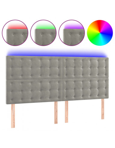 Testiera a LED Grigio Chiaro 180x5x118/128 cm in Velluto