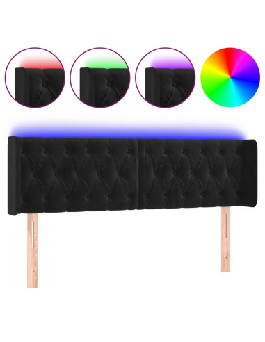 Testiera a LED Nera 163x16x78/88 cm in Velluto