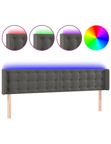 Testiera a LED Grigio Scuro 183x16x78/88 cm in Velluto