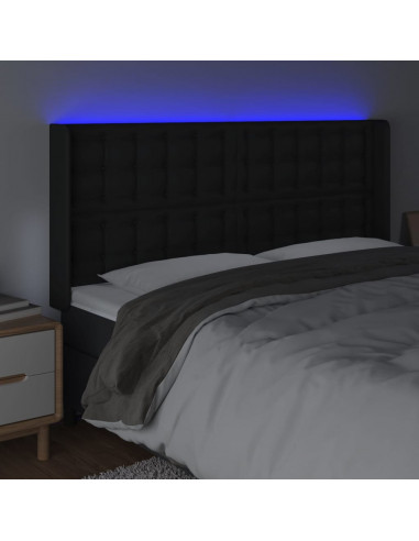 Testiera a LED Nera 183x16x118/128 cm in Similpelle