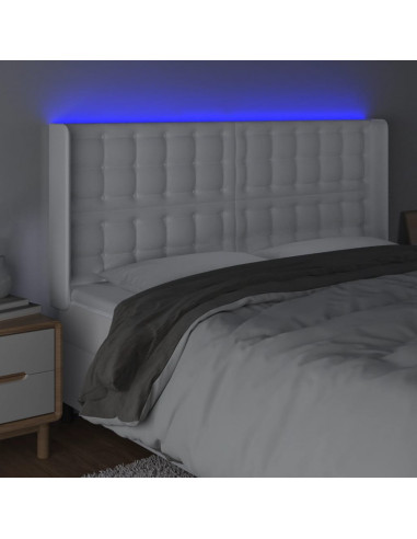 Testiera a LED Bianco 203x16x118/128 cm in Similpelle