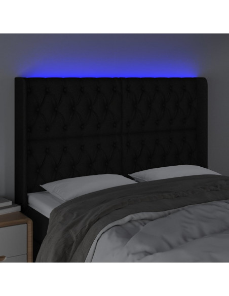 Testiera a LED Nera 163x16x118/128 cm in Tessuto